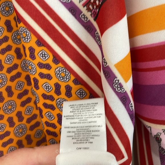 Laura NWT Colorful Patchwork Print Top Tied Waist Flowy Boho 70s Vibe Size 8 - Picture 10 of 12